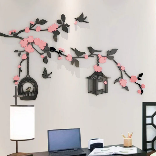 Birds Cage With Flowers Acrylic Wall Art